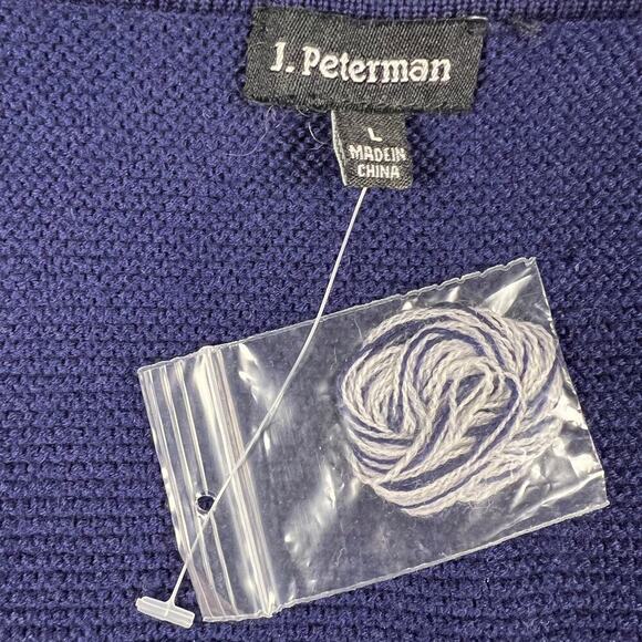 J. Peterman Navy Blue Floral Open Wrap Cardigan Sweater 100% Merino Wool Size L - Picture 8 of 13